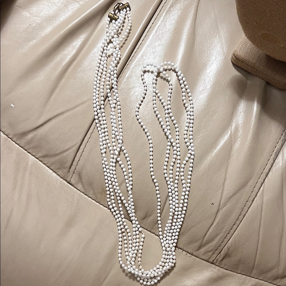 Vintage, Extra Long, White Bead Necklace